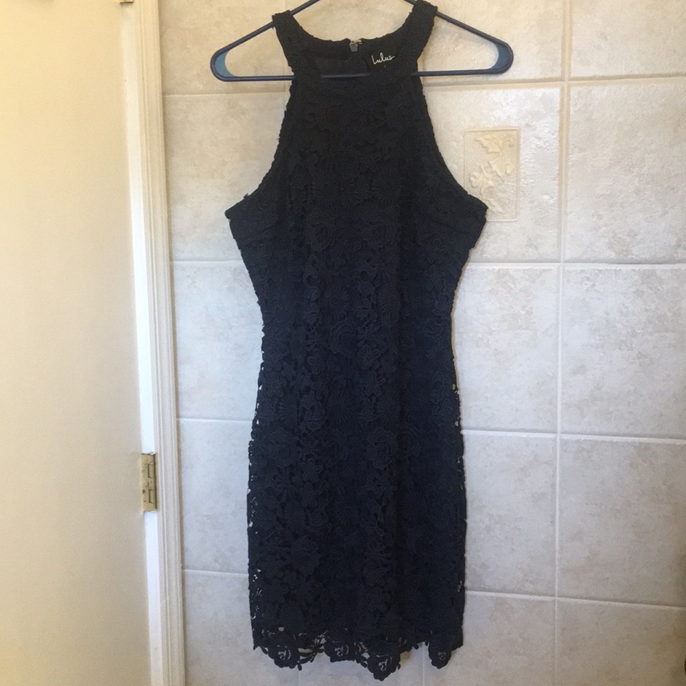 Navy blue floral-lace dress